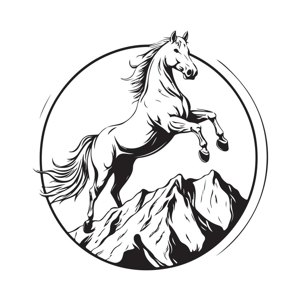 Circle Horse Mountain Logo design image isolated on white background. vector