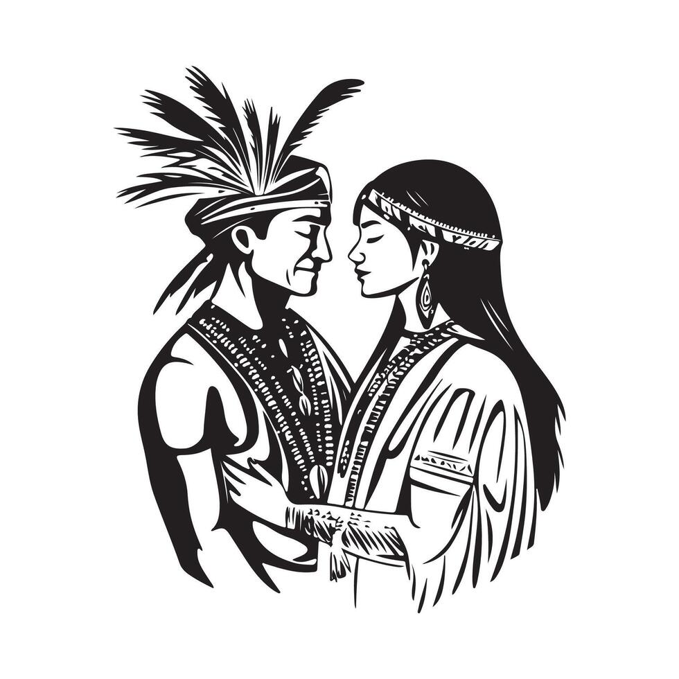 Native american indian couple. Man and woman characters. stock image isolated on white background. vector