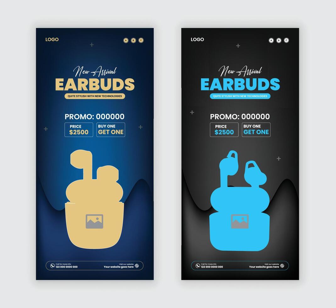 Modern and stylish new Earbuds sell Leaflet design or Black Friday handbill of sale template vector