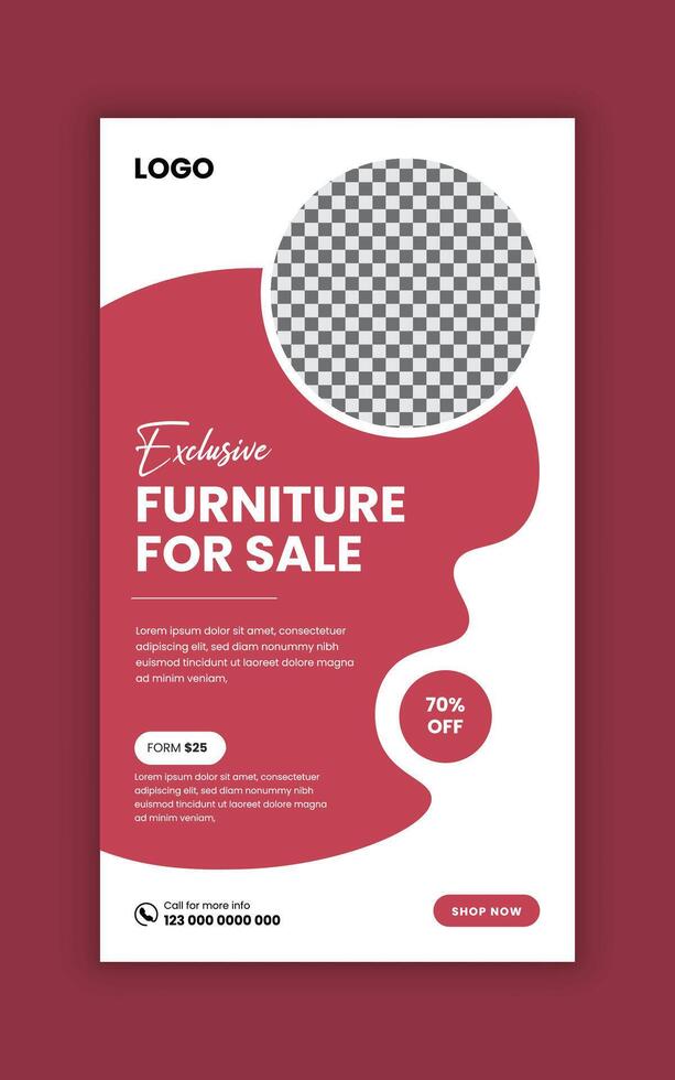 Exclusive offer furniture sale social media story banner design template vector