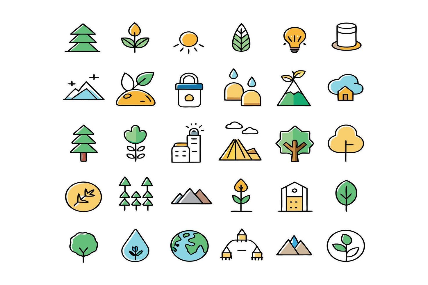 A collection of 30 outline icons related to ecosystems vector