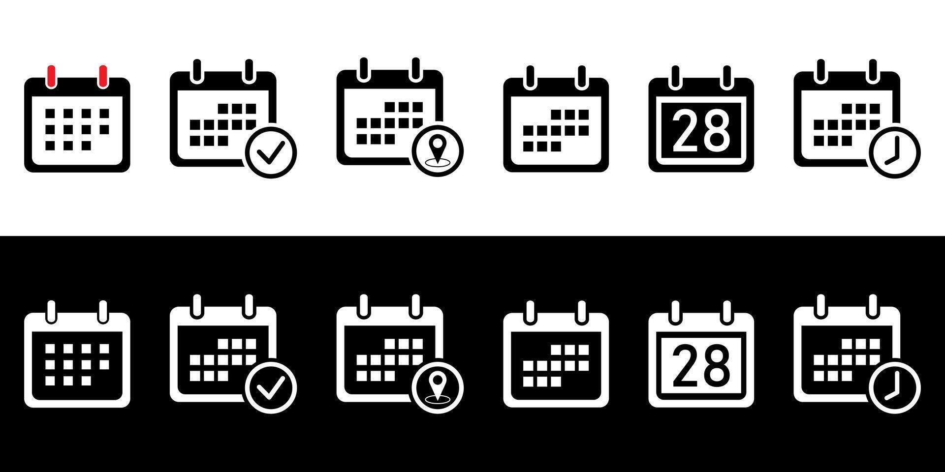 Time appointment reminder, date and location icon event elements. Calendar icon collection illustration. vector