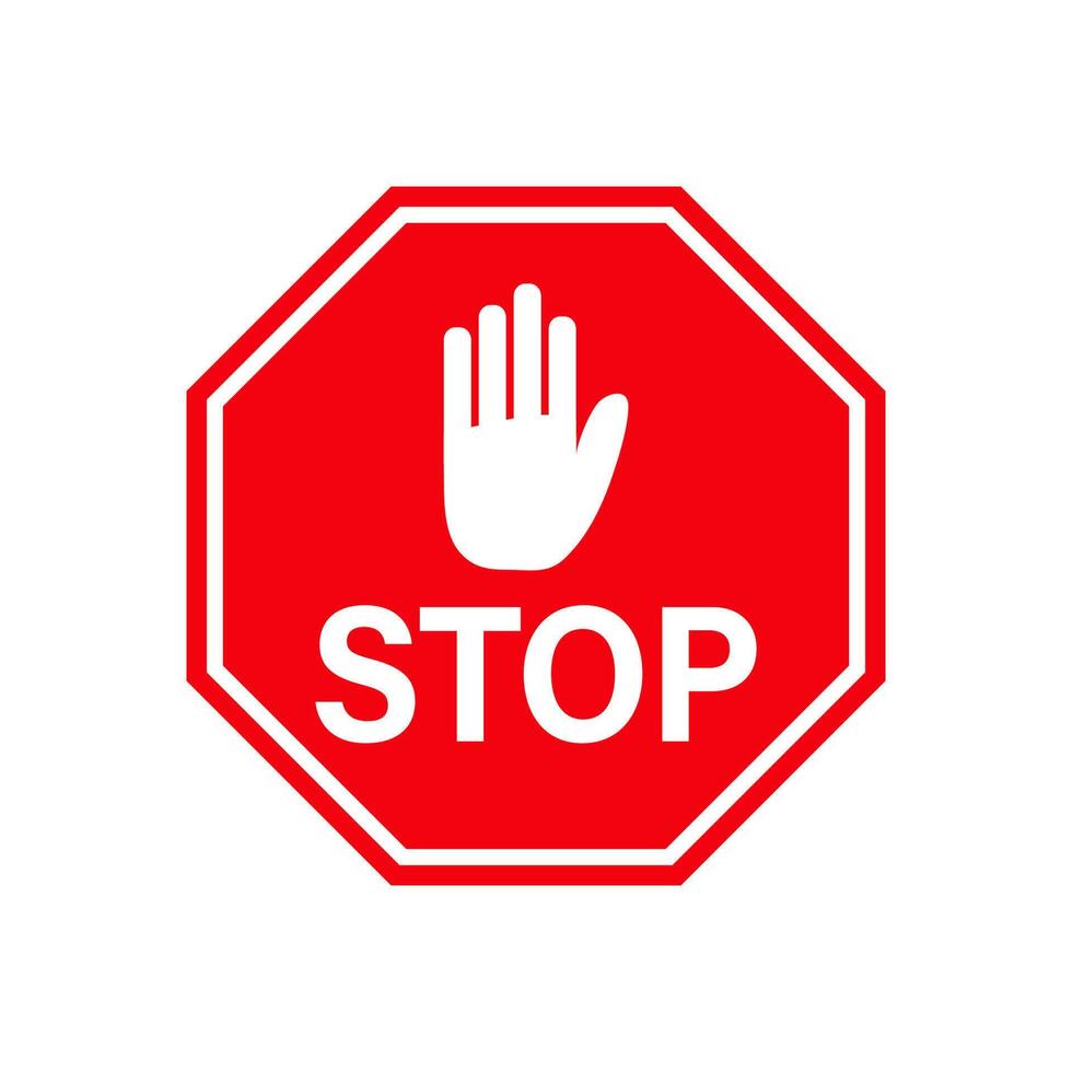 Stop red road sign with hand symbol isolated on white background. vector