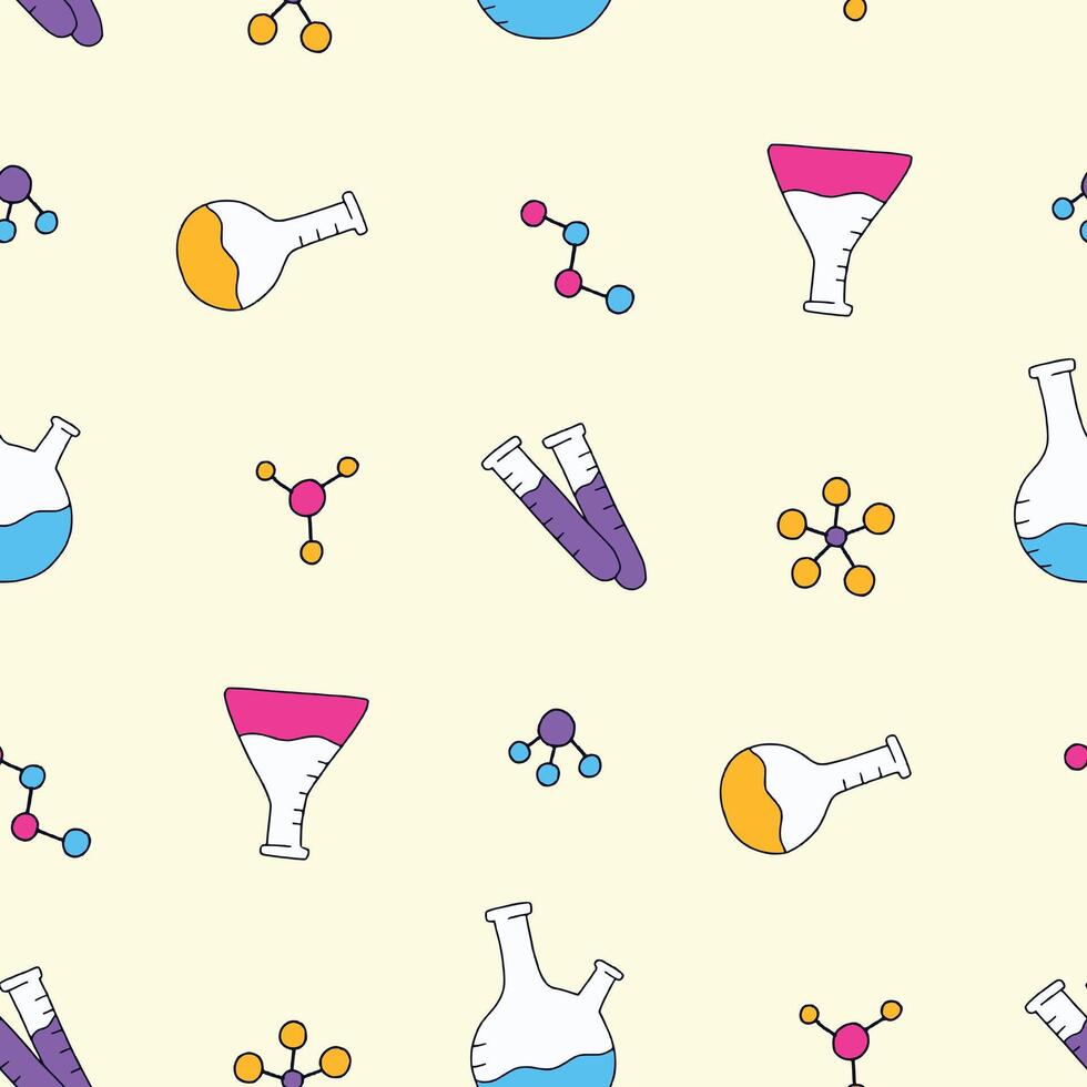 Chemical Flask Molecule Seamless Pattern illustration Design vector