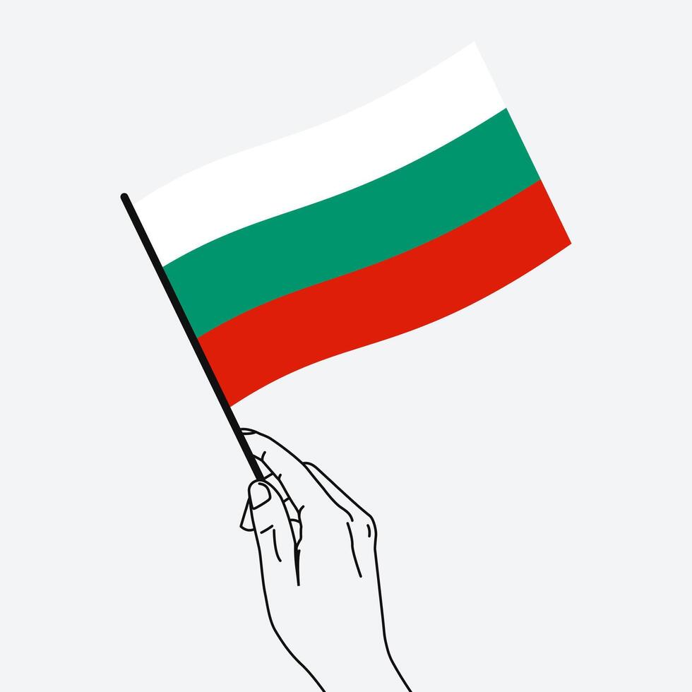 Hand holding Bulgaria flag in line art drawing style. Bulgaria hand Flag waving. illustration vector
