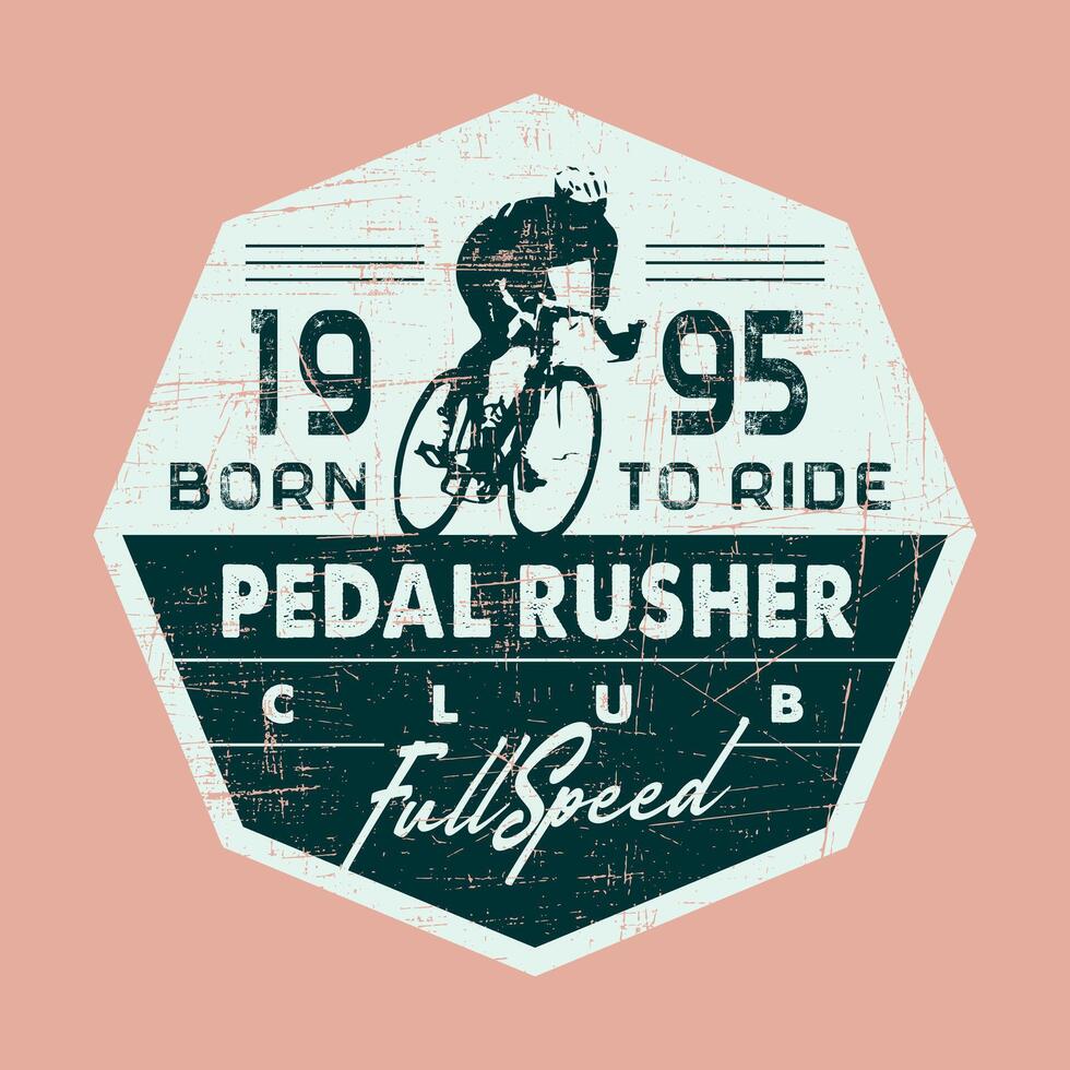 Emblem with cyclist silhouette. Rustic and vintage style. vector
