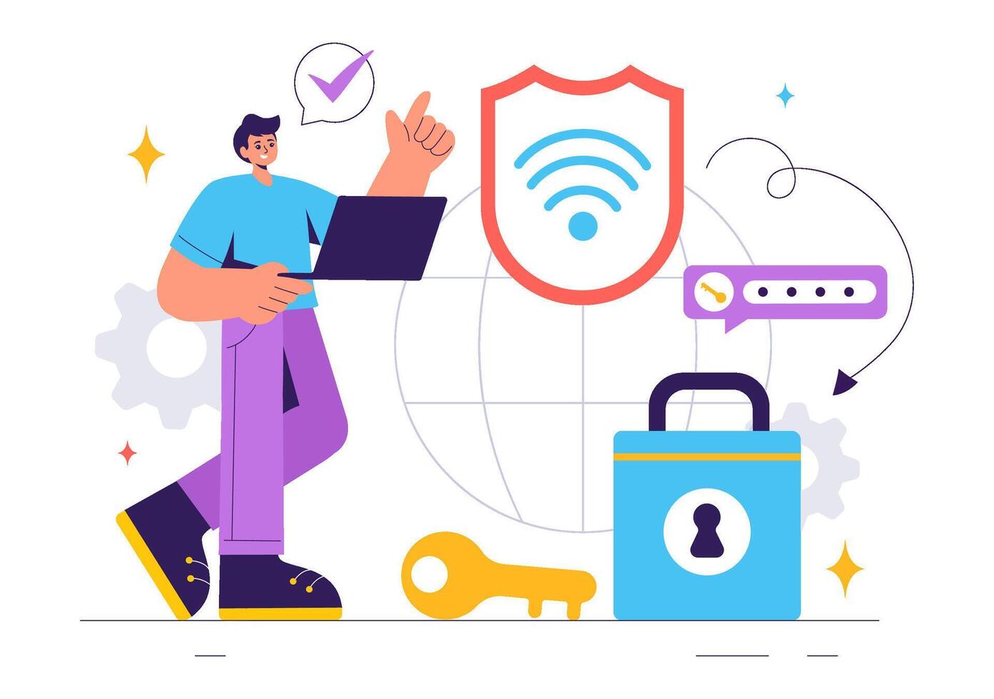 Illustration of WiFi Security with Encrypted Passwords and Safe Network Access vector