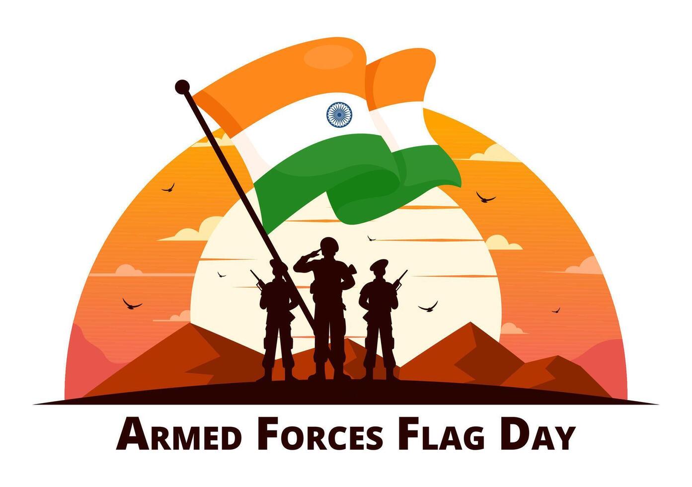 Celebrating Indian Armed Forces Flag Day with Soldiers and Flags in a Flat Style Cartoon Illustration vector
