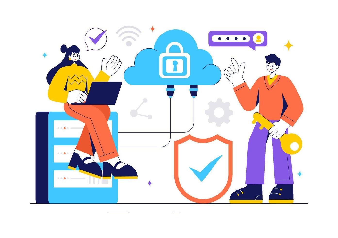 Cybersecurity in Cloud Technology Illustration for Data Storage and Server Safety vector