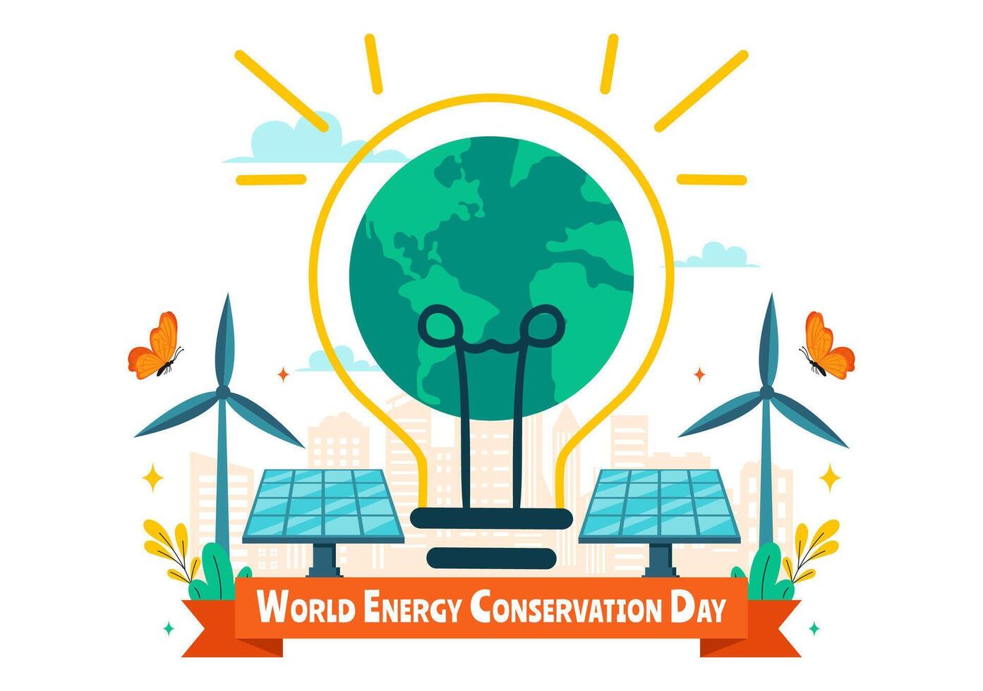 World Energy Conservation Day Art with Globe and Sustainable Lamp for Green Awareness vector