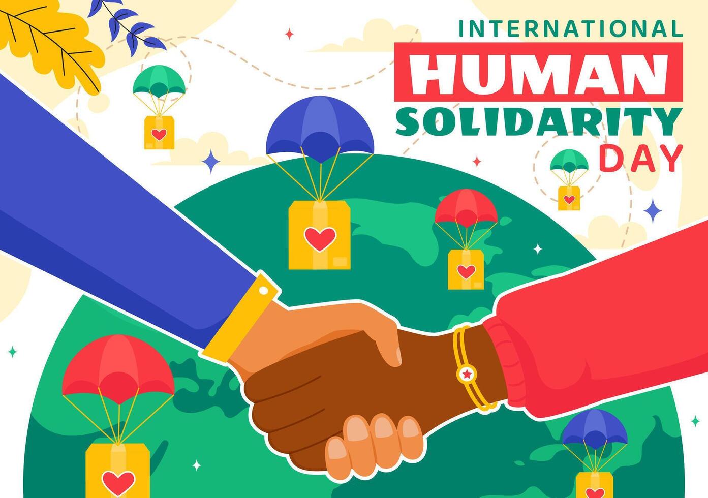 December 20 Human Solidarity Day Art with Symbols of Support, Love, and Unity vector