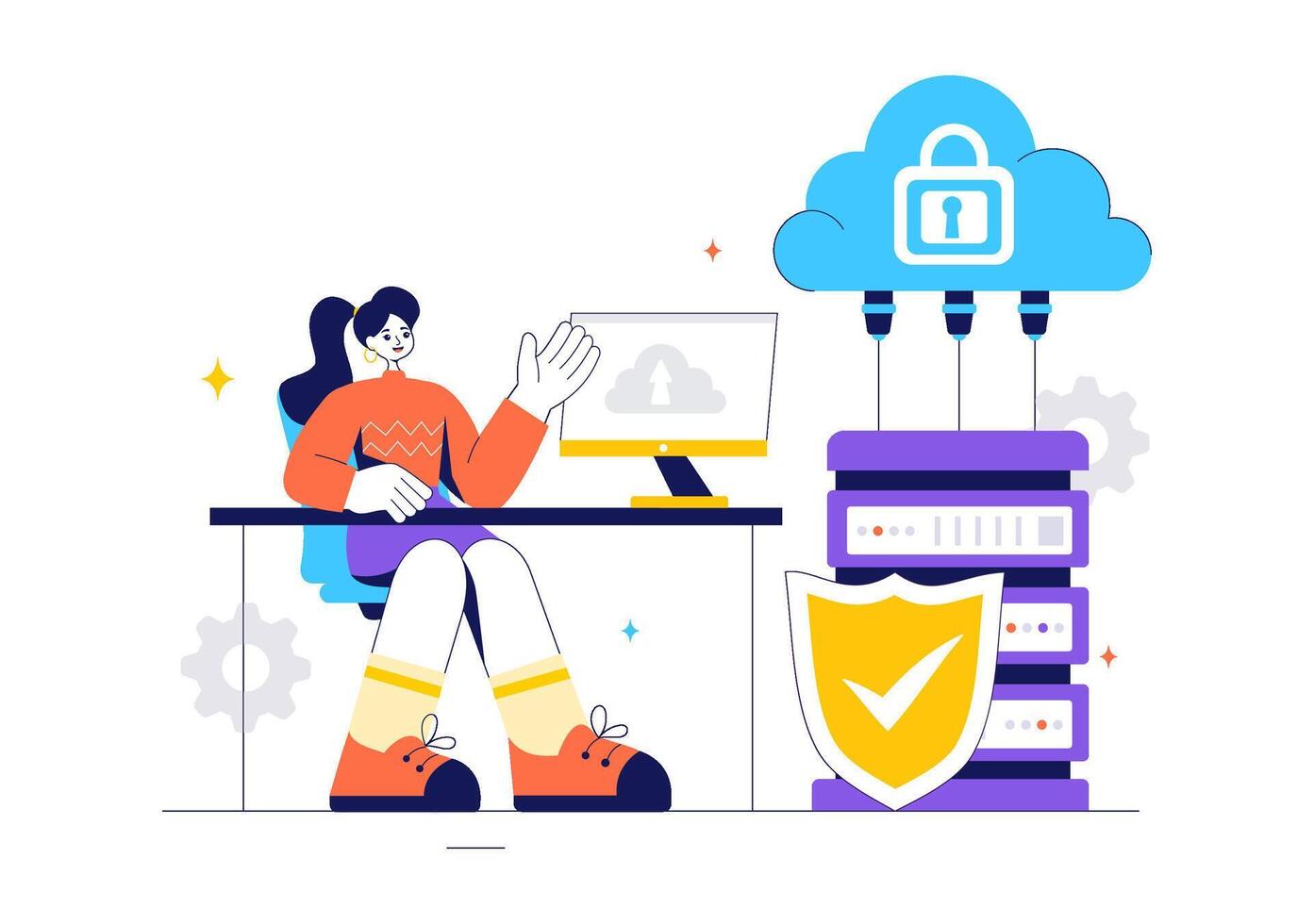 Cloud Storage and Data Security Illustration for Network and Hosting Protection vector