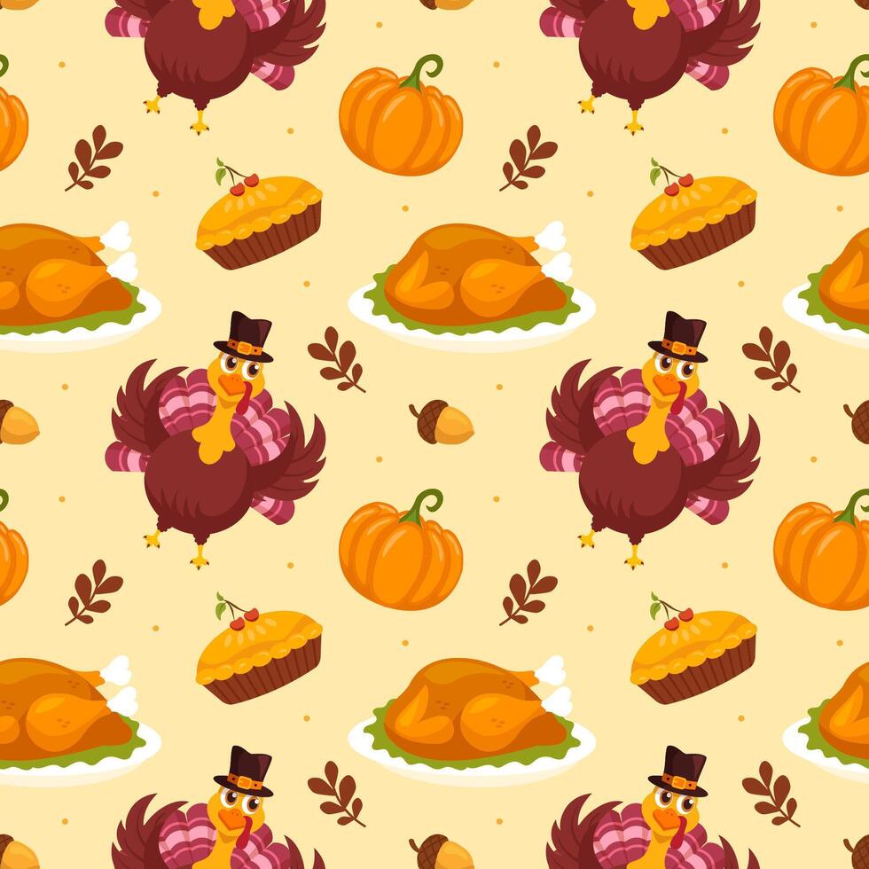 Cozy Thanksgiving Day Pattern Design with Cartoon Holiday Elements vector