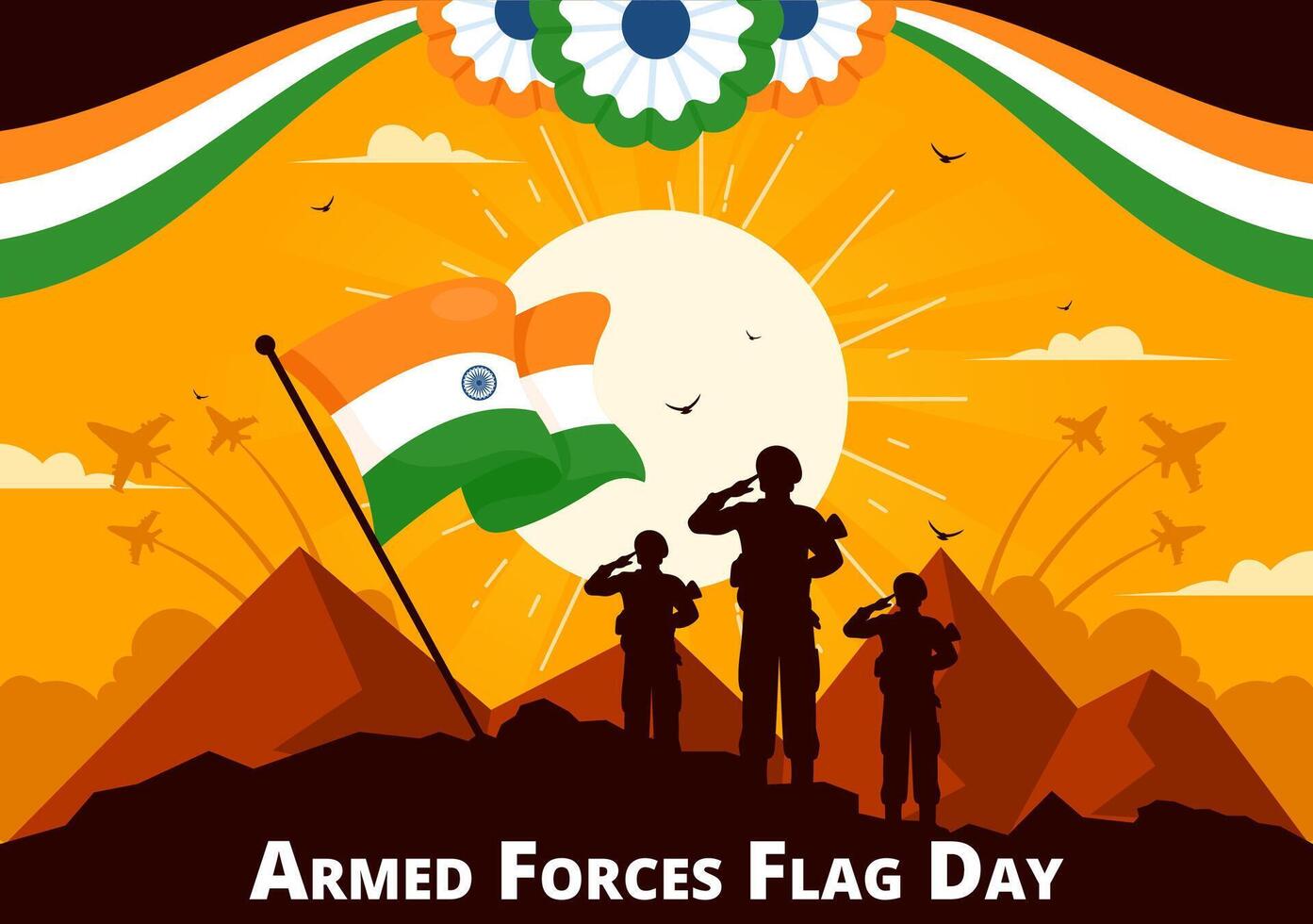 Flat Style of Indian Armed Forces Flag Day with National Flags and Army Tribute vector