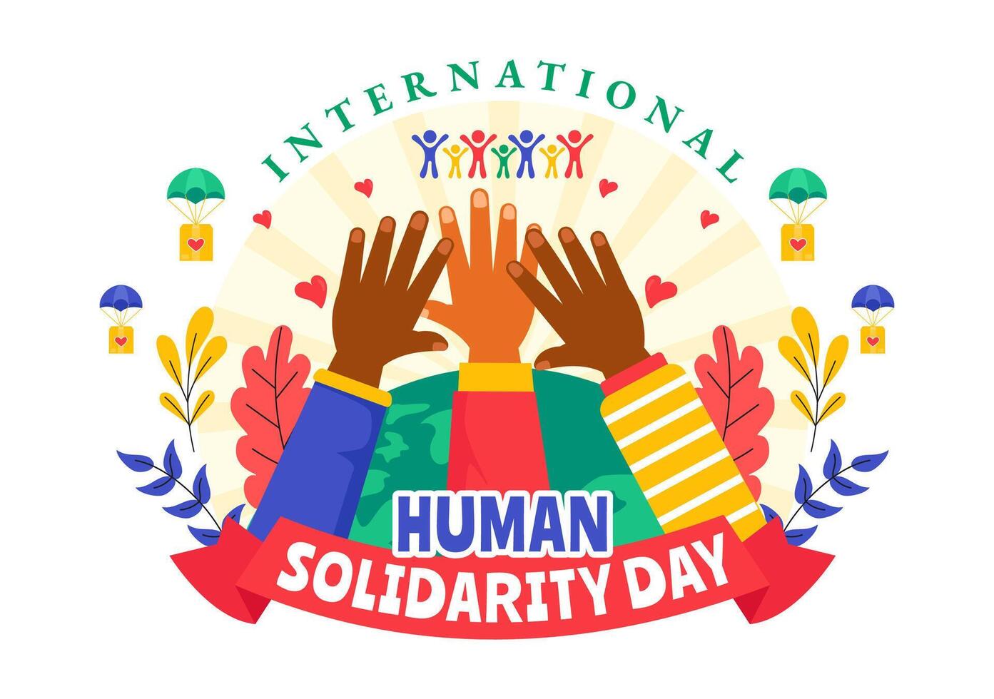 Human Solidarity Day Art with Earth and Heart Symbols for Global Care and Support vector