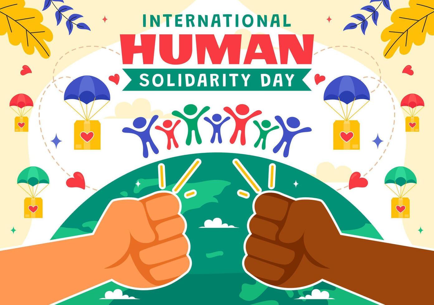 December 20 Human Solidarity Day Art with Hands Around Earth Representing Compassion and Care vector