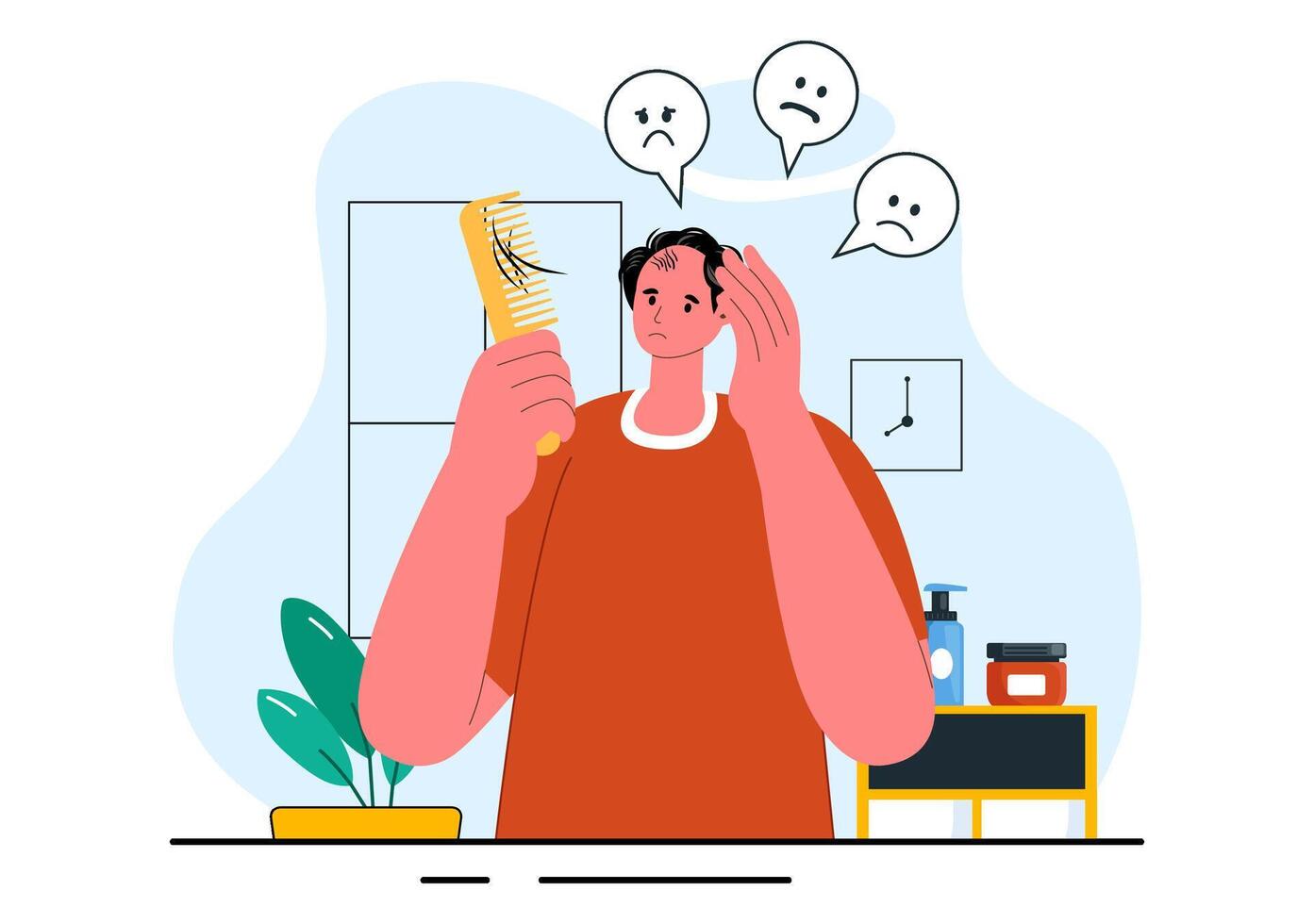 Illustration of Hair Loss and Baldness Due to Autoimmune Condition in Flat Style vector