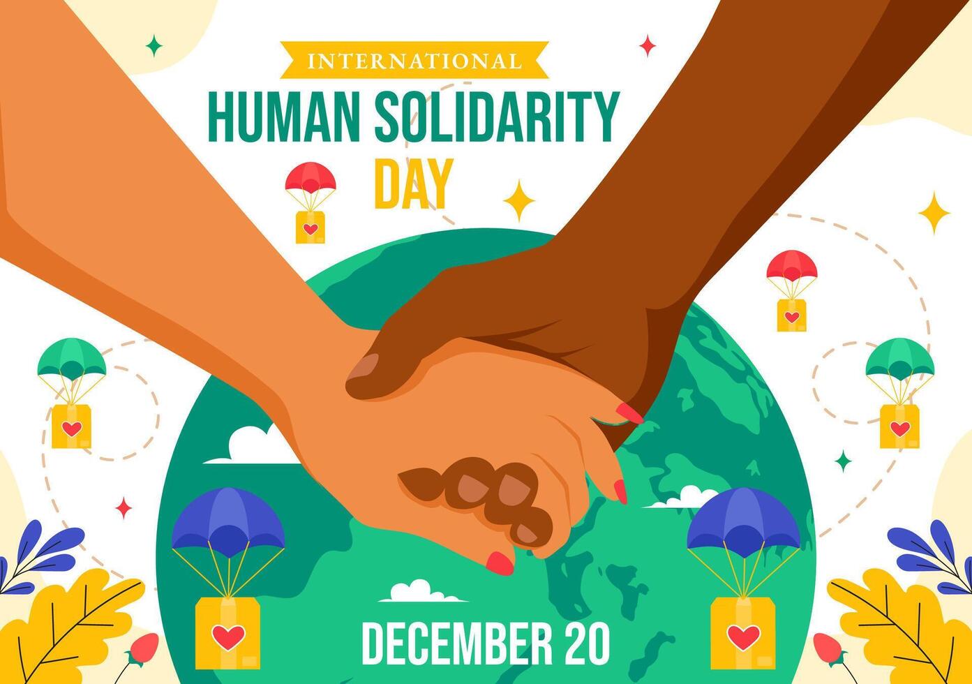 Global Human Solidarity Day Design with Earth and Hands on December 20 for Social Unity vector