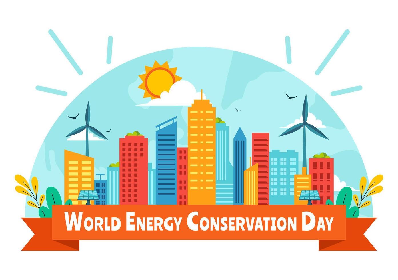 Eco-Friendly Energy Conservation Day Design with Globe and Lamp on 14 December vector