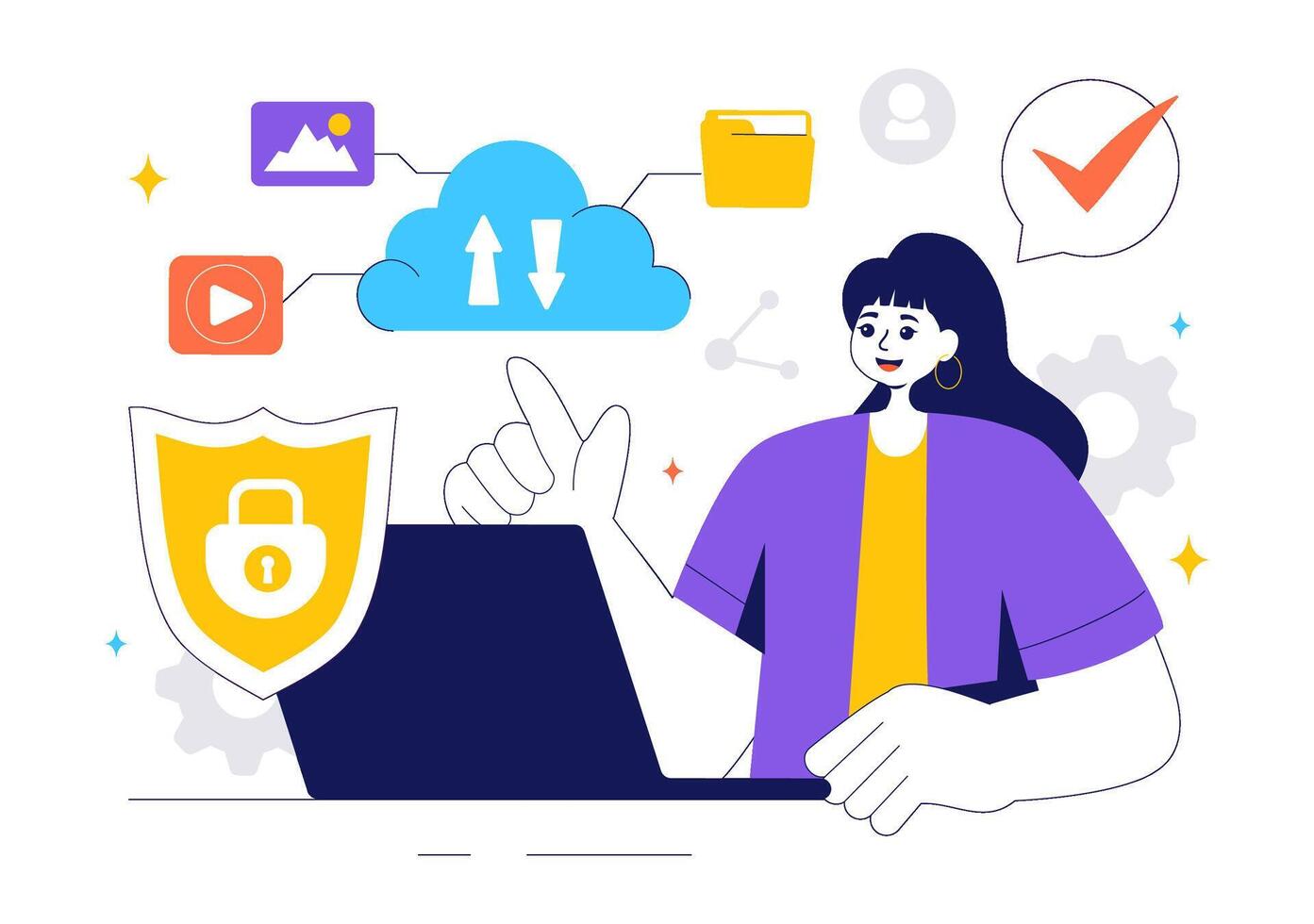 Digital Cloud Security for Network and Data Protection in Modern Technology Background vector