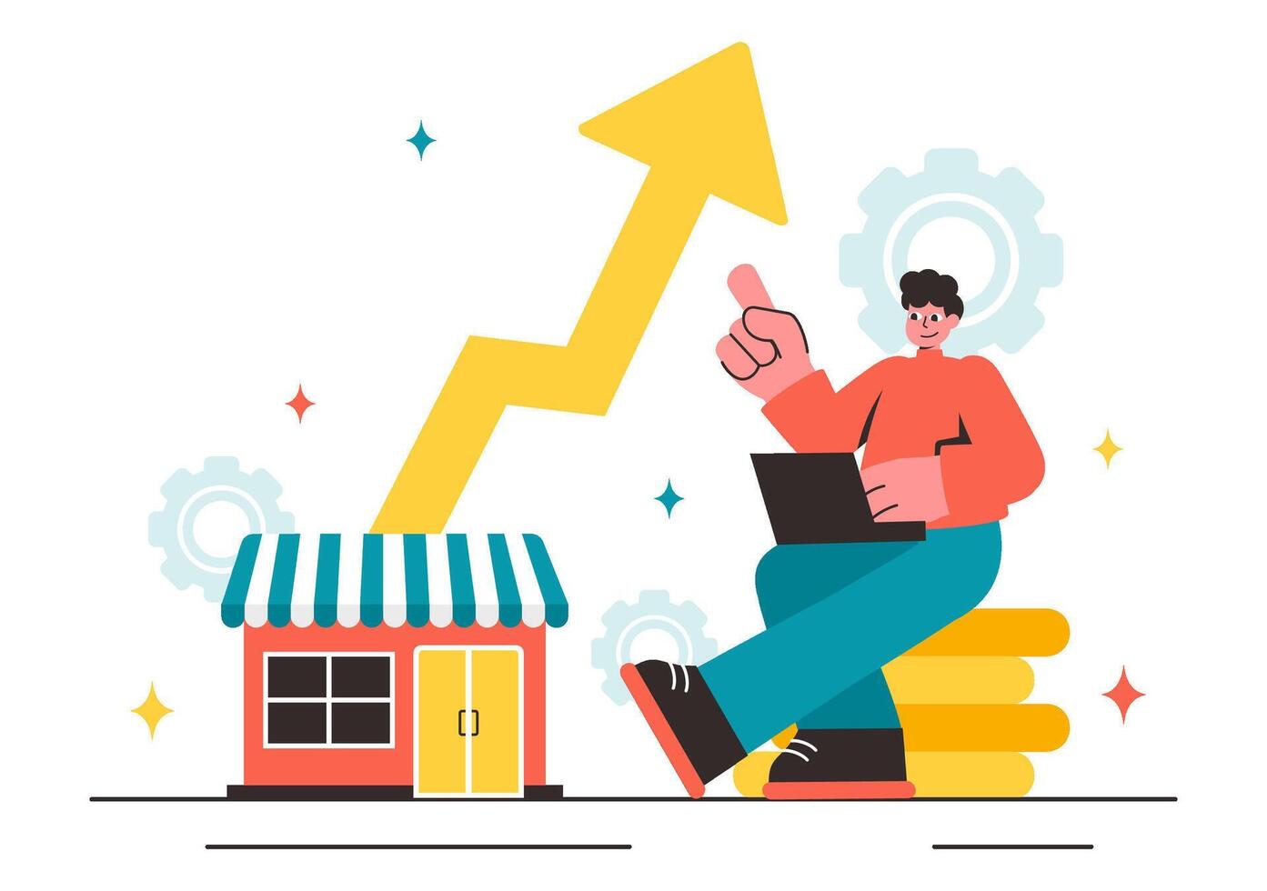 Flat Cartoon Illustration of Franchise Promotion and Business Strategy for Financial Growth vector