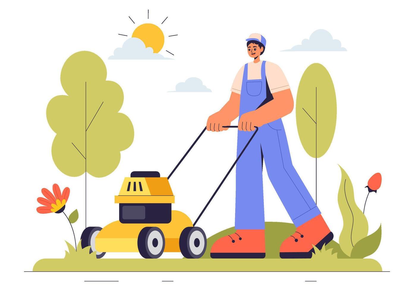 Grass Cutting and Lawn Maintenance Illustration in a Flat Style vector
