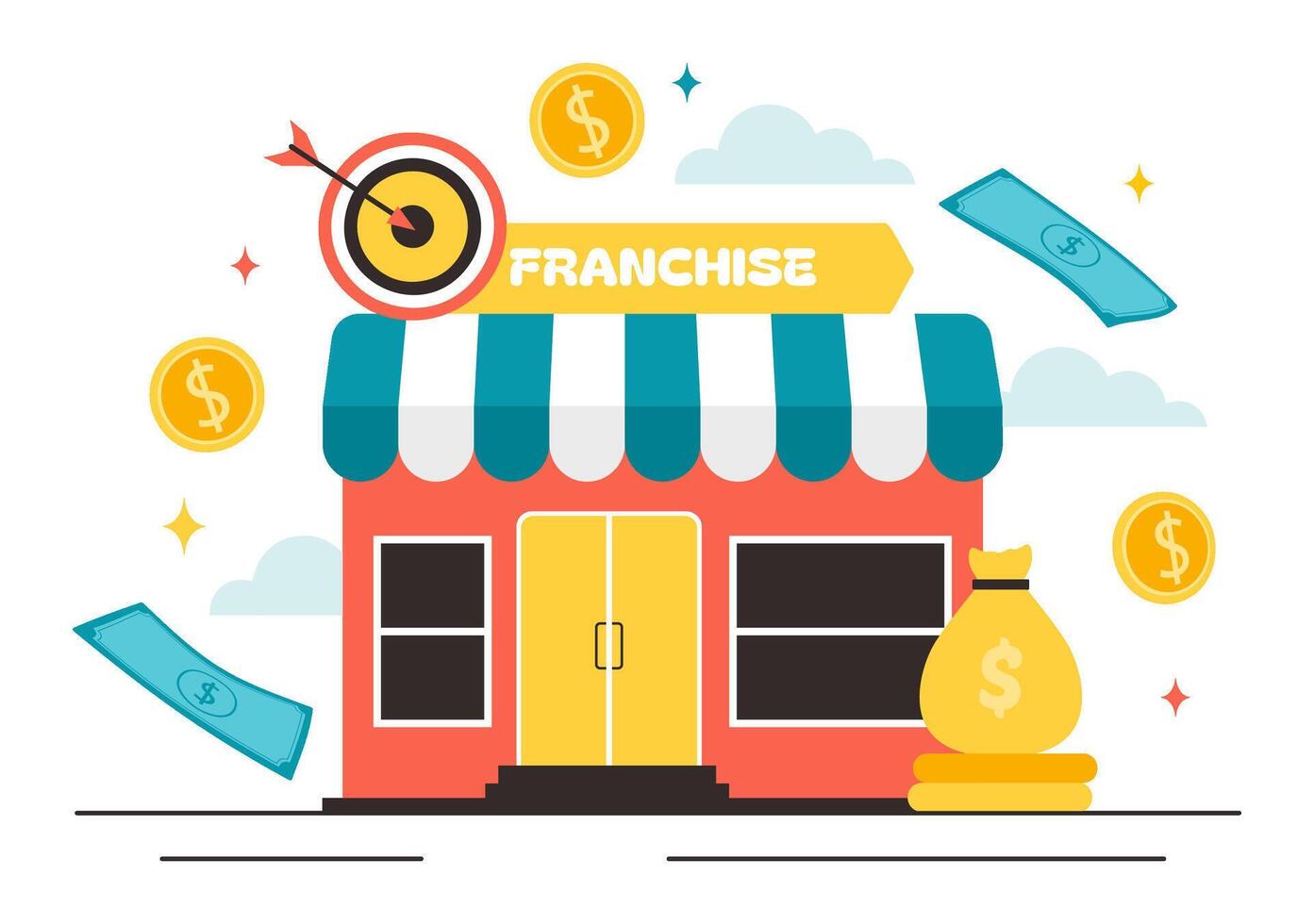 Business Franchise Advertising with Marketing and Finance Strategies in a Flat Background vector