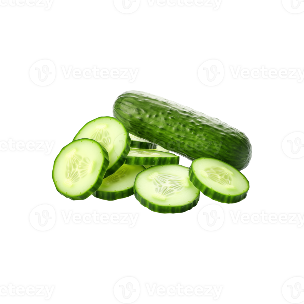 Cucumber slices neatly arranged on a clean transparent background, showcasing their vibrant green color and fresh texture. png