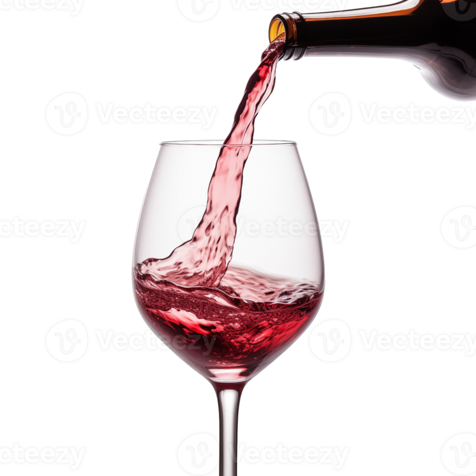 A wine glass with red liquid being poured into it png