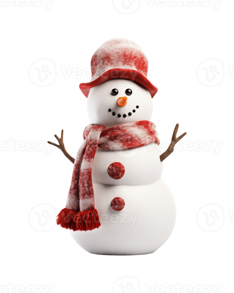 A snowman with red scarf and hat png