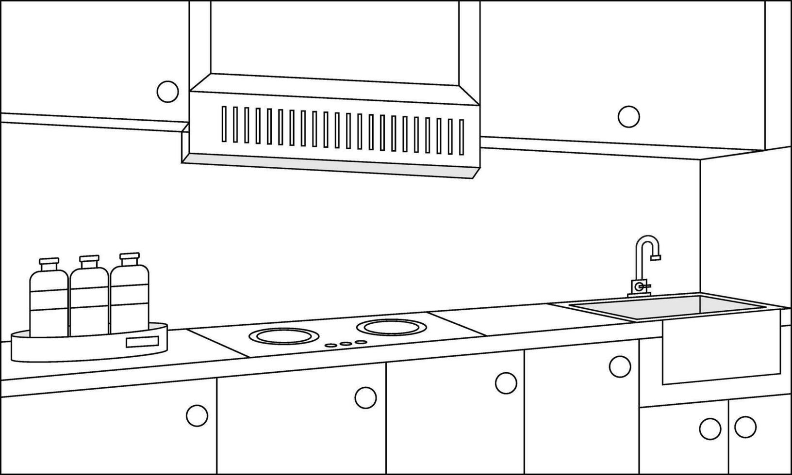 Kitchen Set Line Art drawing vector