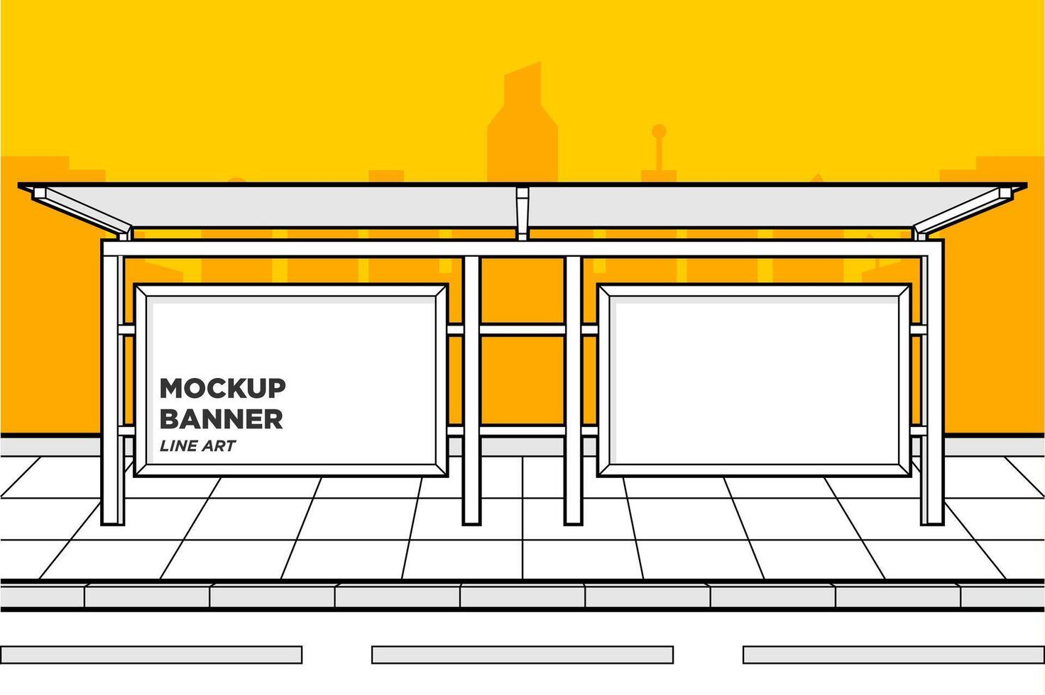 Mockup Banner In Halte Bus Line Art vector