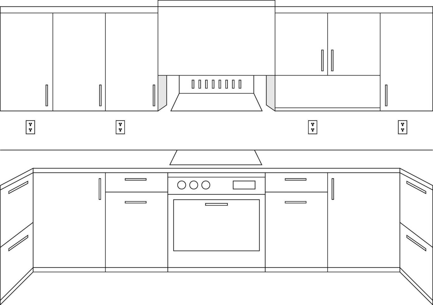 modern mimilaist Kitchen Set Line Art drawing vector