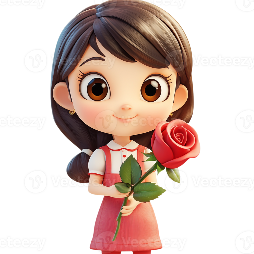 A cartoon girl holding a rose png