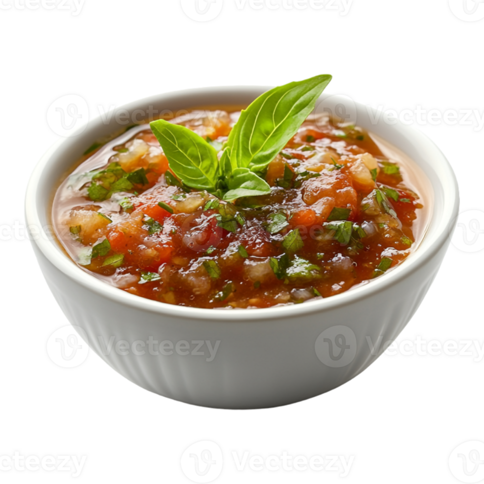 A bowl of tomato sauce with basil leaves png