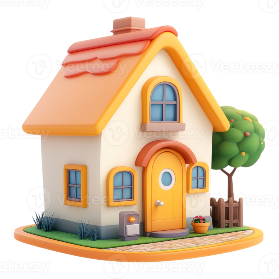 A cartoon house with a tree and a tree png