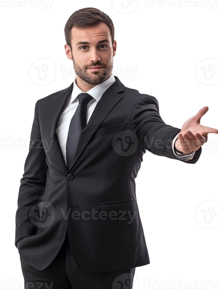 A man in a suit pointing at something png