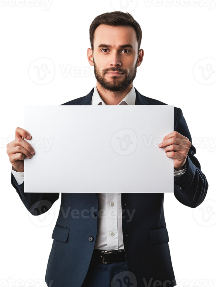 A man in a suit holding a blank sign png