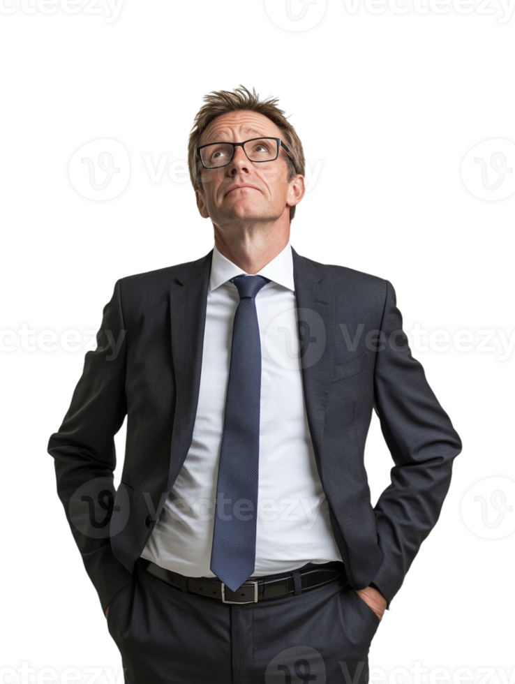 A man in a suit and tie standing with his hands on his hips png