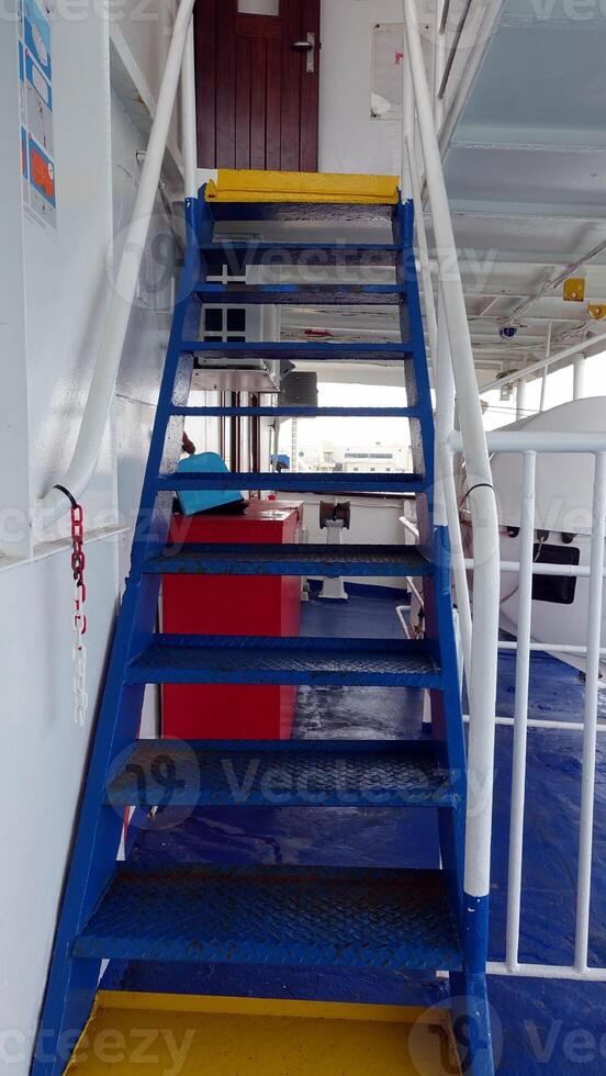 The stairs of a ferry towards the Mediterranean islands. photo