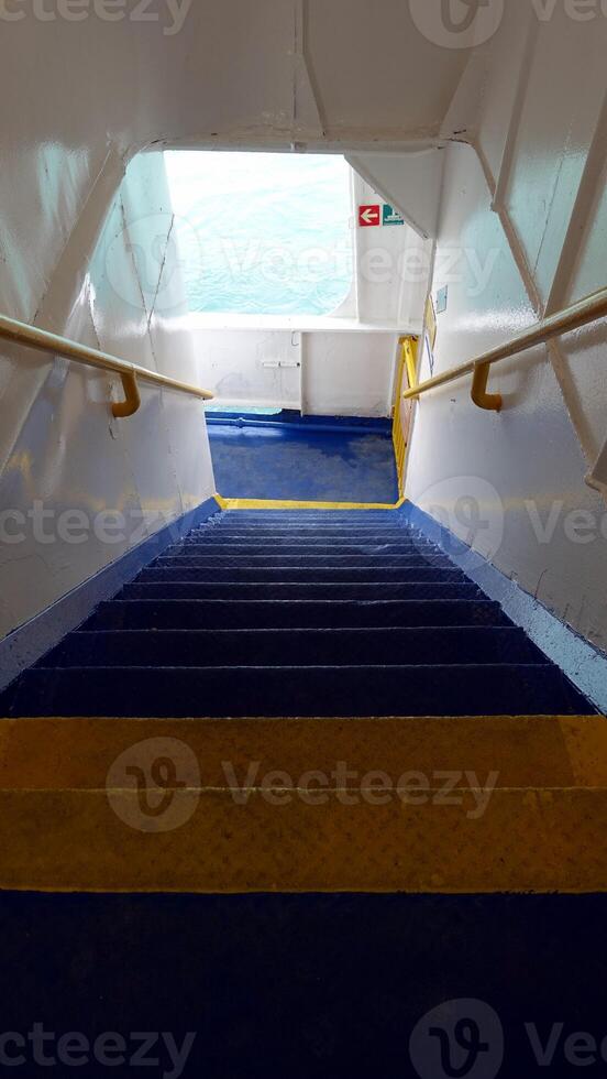 The stairs of a ferry towards the Mediterranean islands. photo