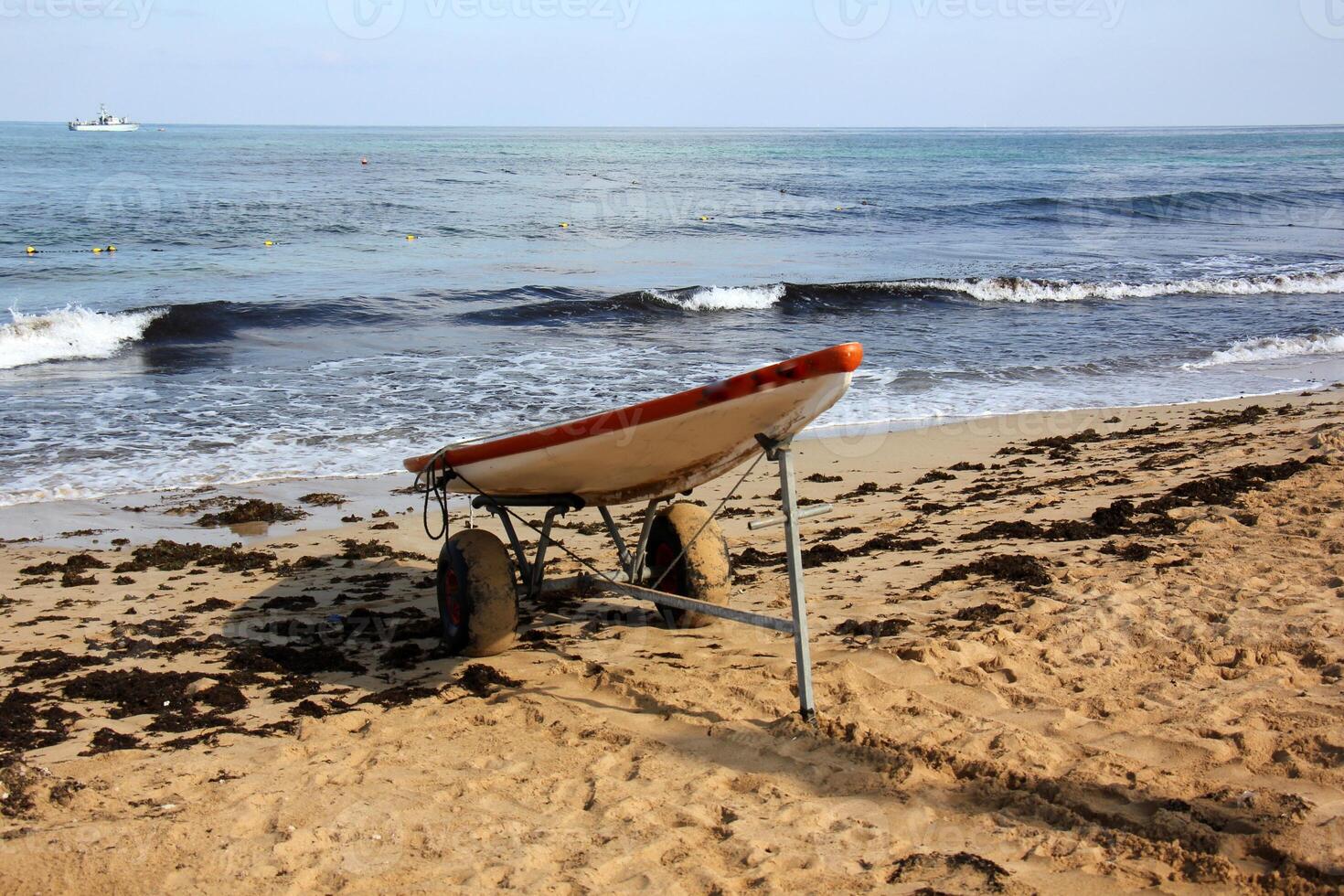 sports boat kayak on the seashore photo