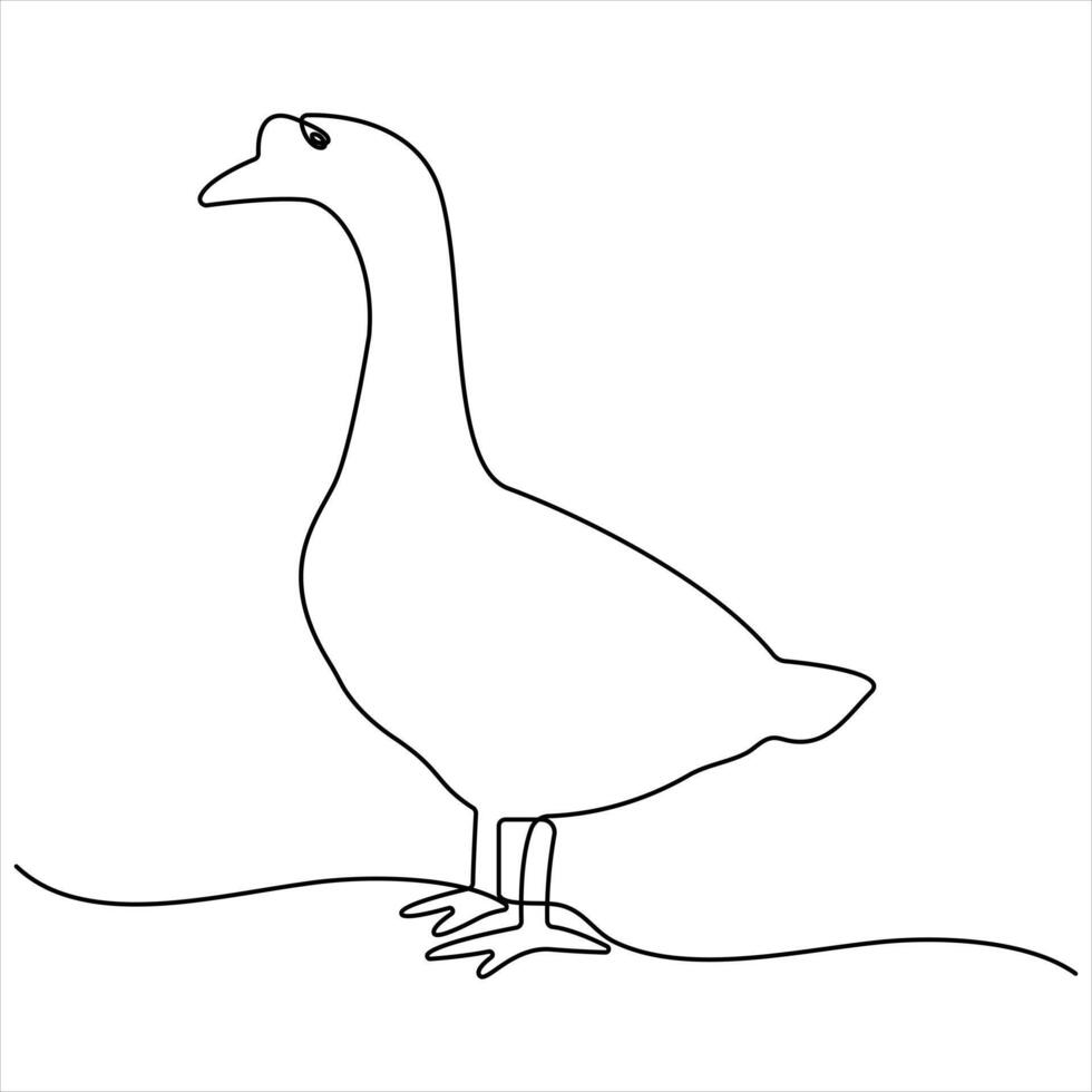 Continuous single line art drawing of pet animal duck concept one line draw style design vector