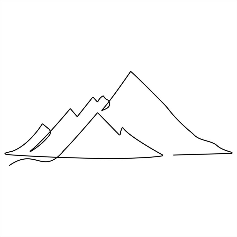Continuous single line drawing mountain range landscape top view of mounts in simple outline style illustration vector