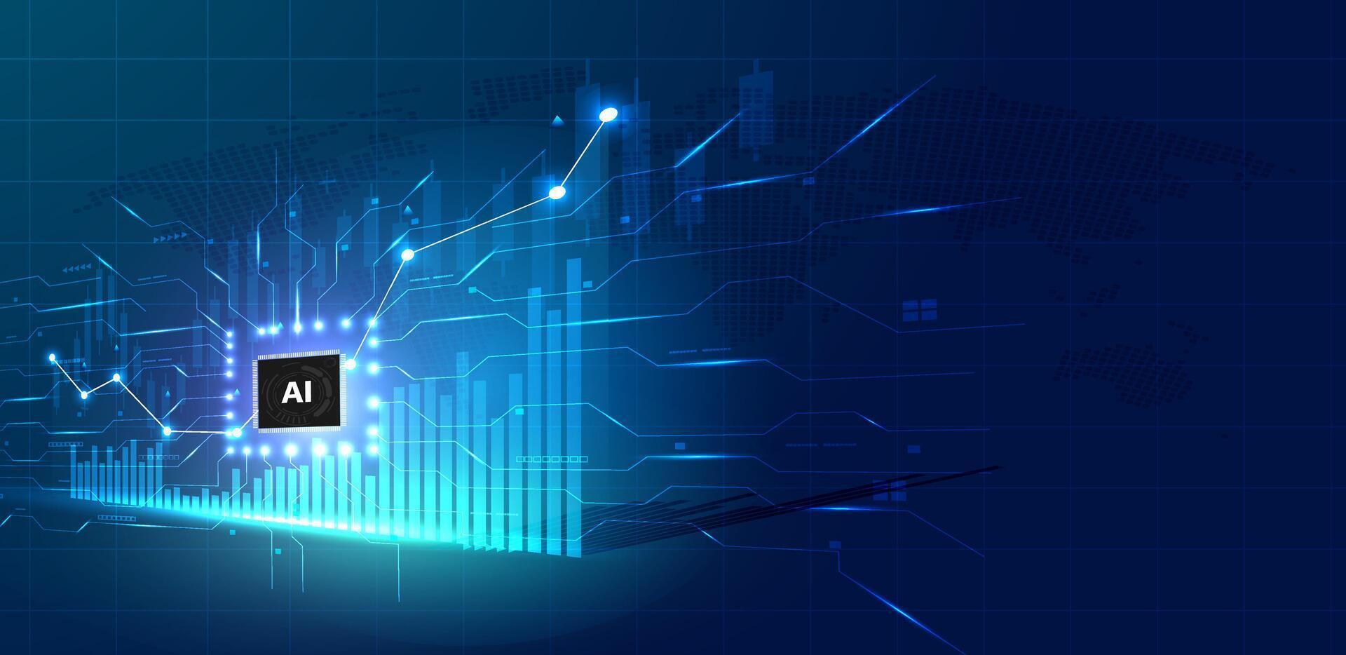 Futuristic Invesment chart growth up. Automation trade using Artificial intelligence with circuit board technology background. illustration vector