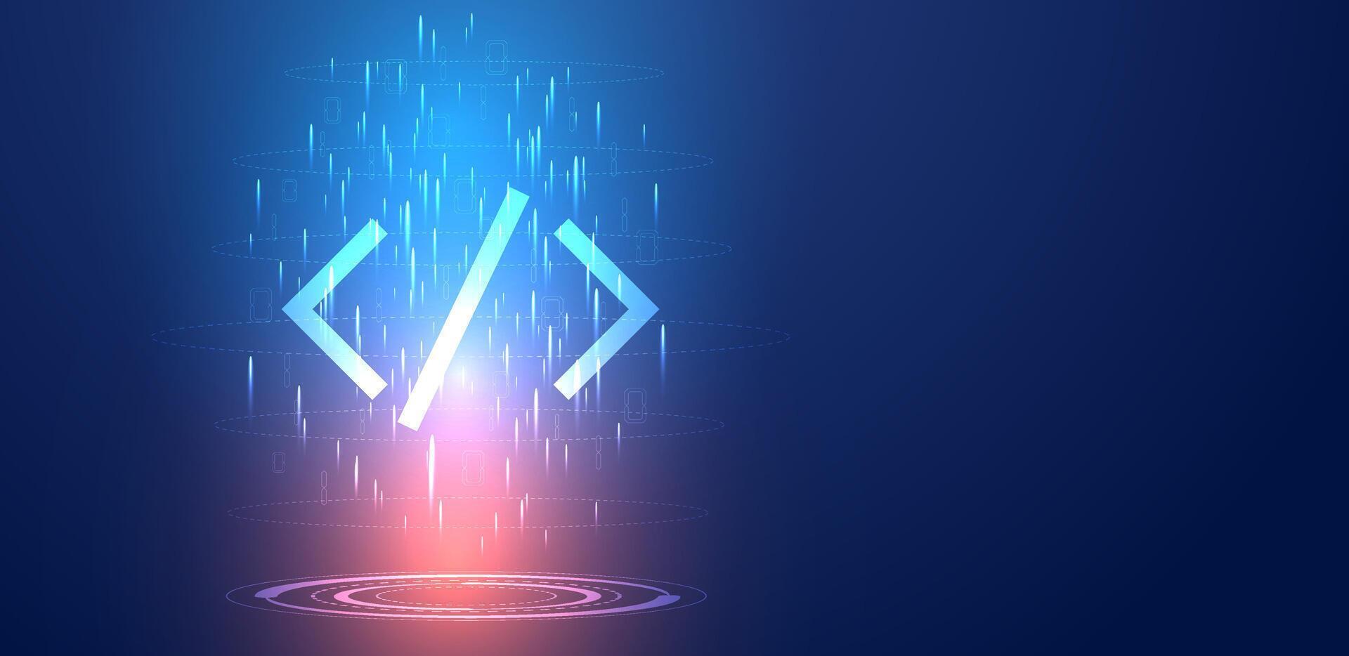 Abstract code binary number with glowing light. Digital data and software development background. vector