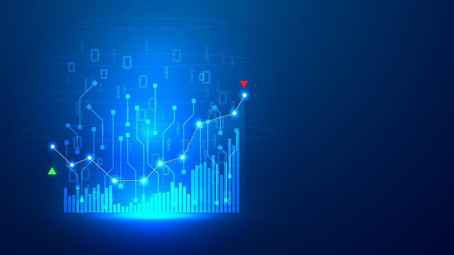 futurista inversión gráfico crecimiento arriba. automatización comercio utilizando artificial inteligencia con circuito tablero tecnología antecedentes. ilustración vector