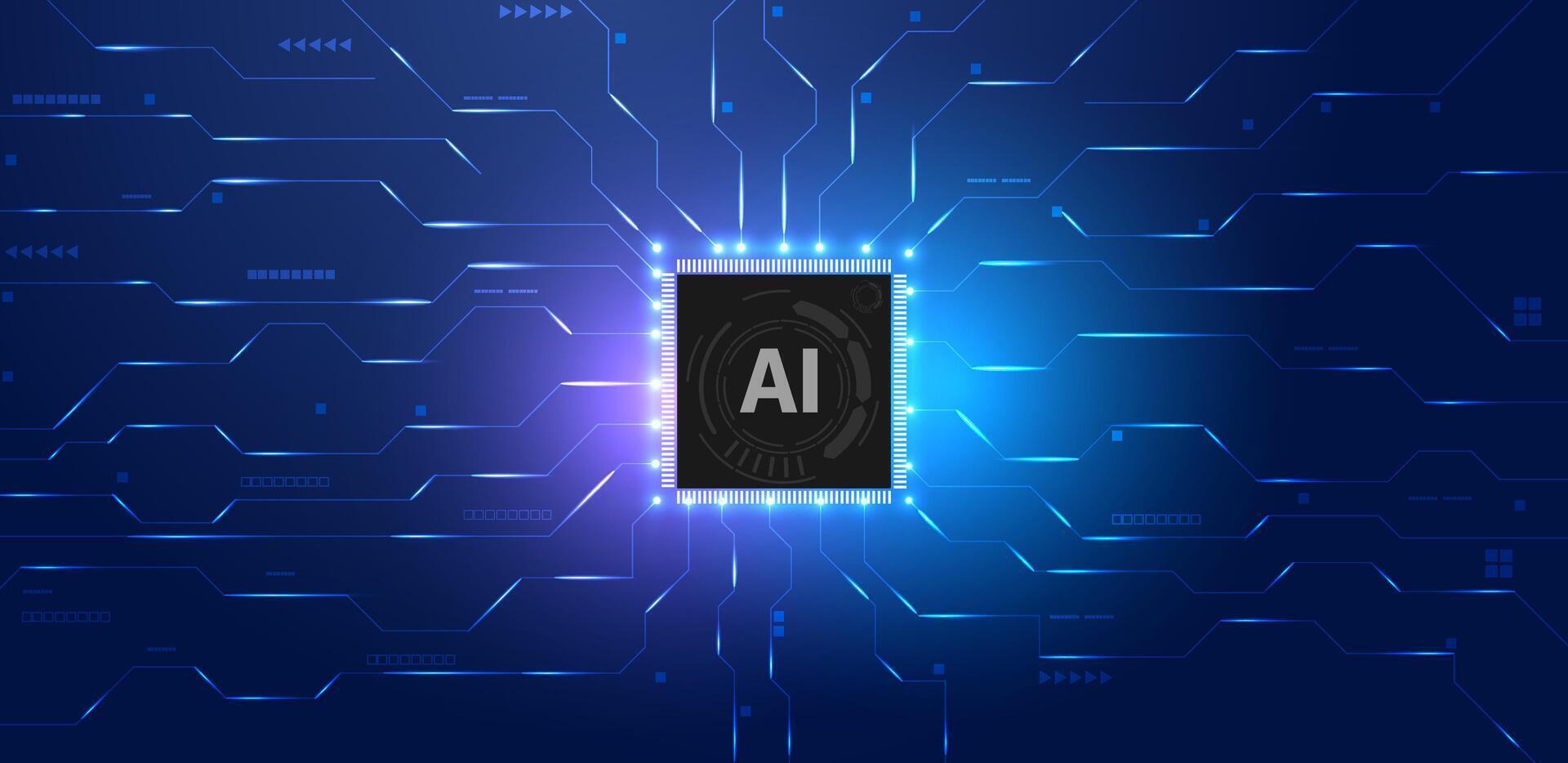 Abstract futuristic circuit board with Artificial intelligence logo. Quantum computer technology blue background. vector