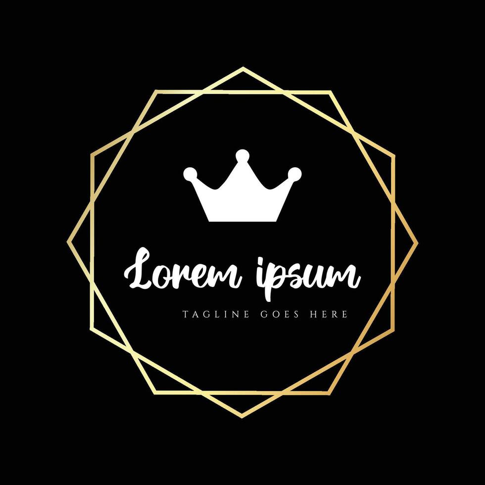Luxury King Crown with Golden Geometric Hexagonal Line Frame for Jewelry Boutique Store Logo Design vector