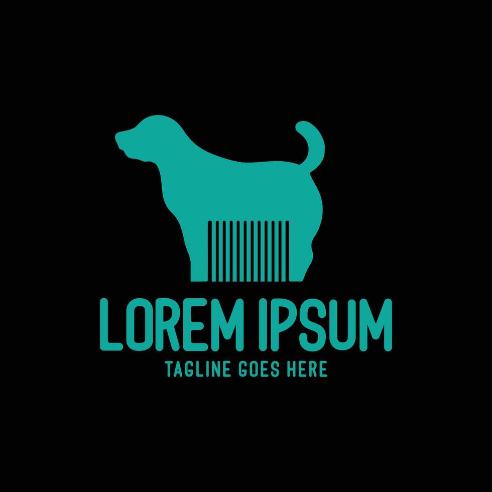 Standing Dog Silhouette with Comb or Bar Code Icon Illustration Logo Design vector